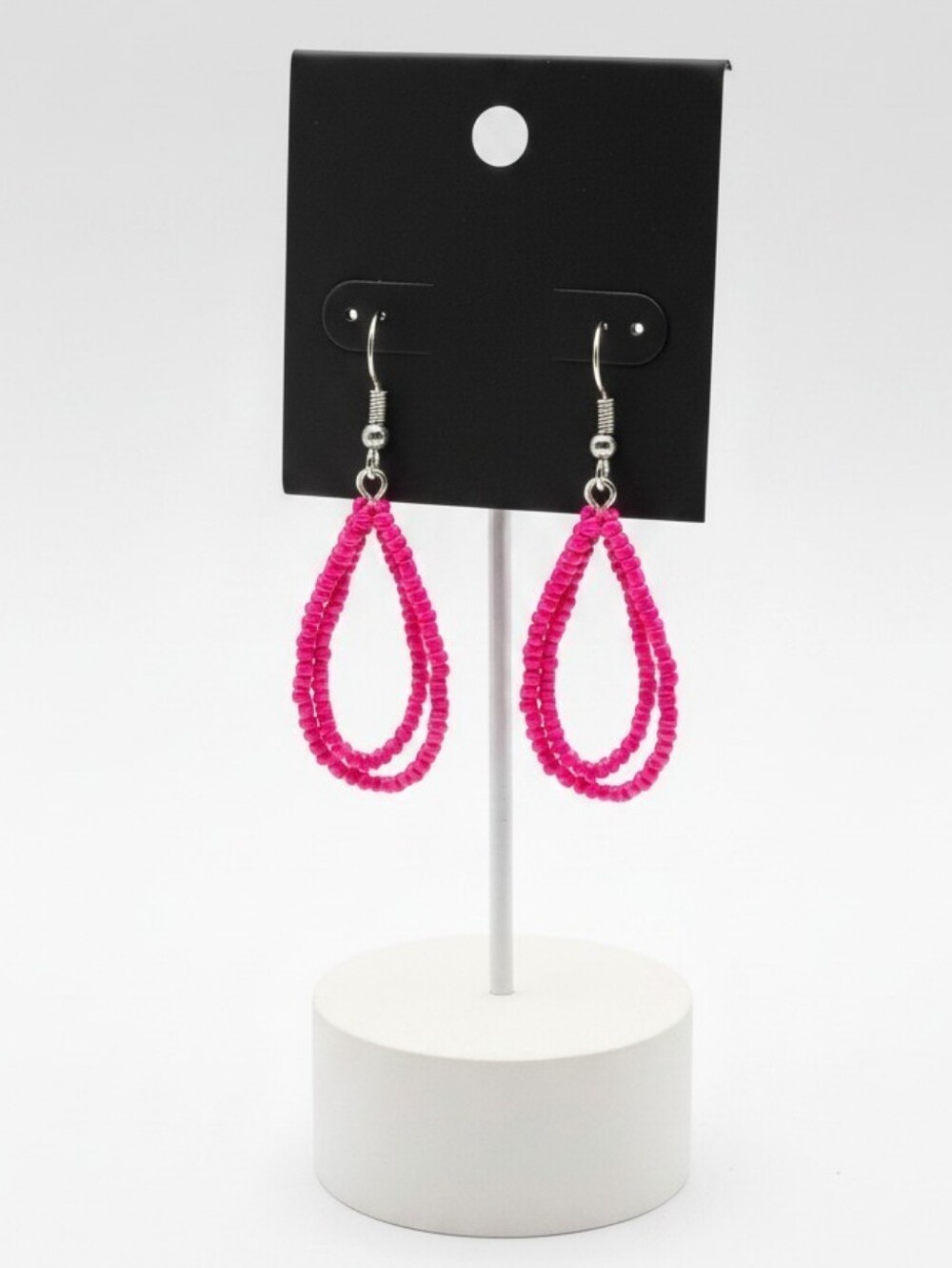 Vibrant Pink Beaded Teardrop Earrings